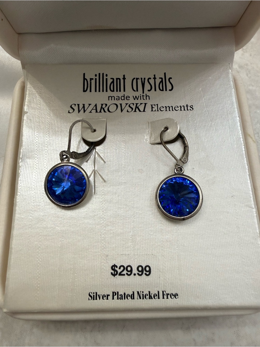 Swarovski Elements Silver-Plated Blue Crystal Earrings, New!!
